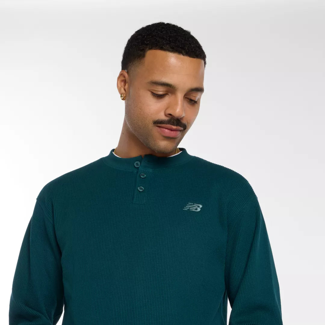Men Numeric Waffle Knit Long Sleeve Henley / New Balance