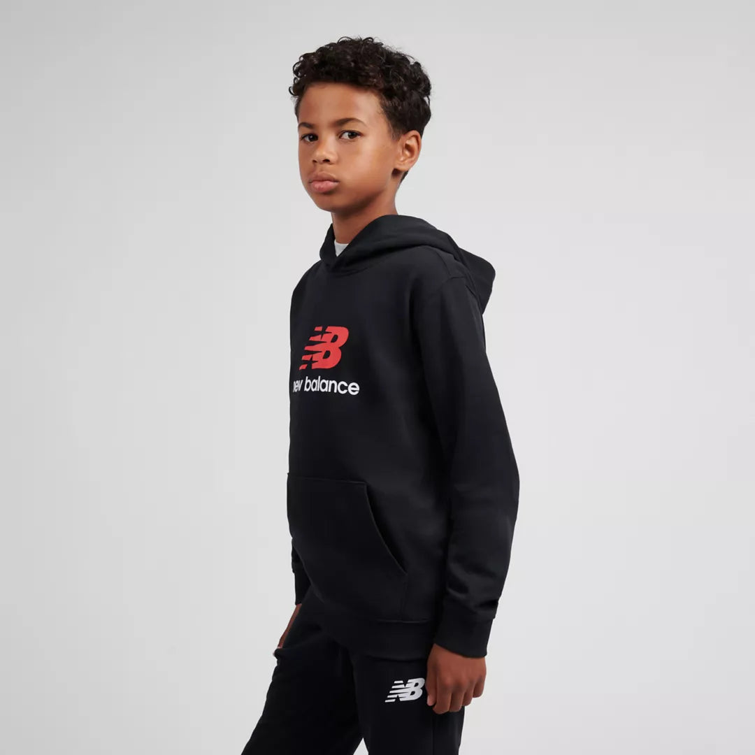 Kids Brush Back Stacked Logo Hoodie / New Balance